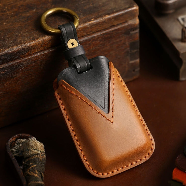 For Land Rover Car Cowhide Leather Key Protective Cover Key Case (Brown)