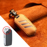 For Kia Car Cowhide Leather Key Protective Cover Key Case, Round Version (Brown)