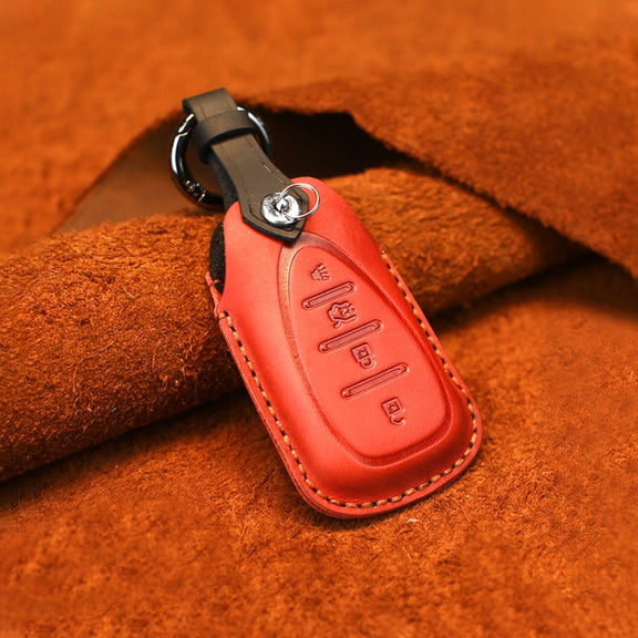 For Chevrolet Car Cowhide Leather Key Protective Cover Key Case, Four Keys Version (Red)