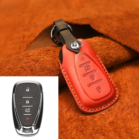 For Chevrolet Car Cowhide Leather Key Protective Cover Key Case, Four Keys Version (Red)