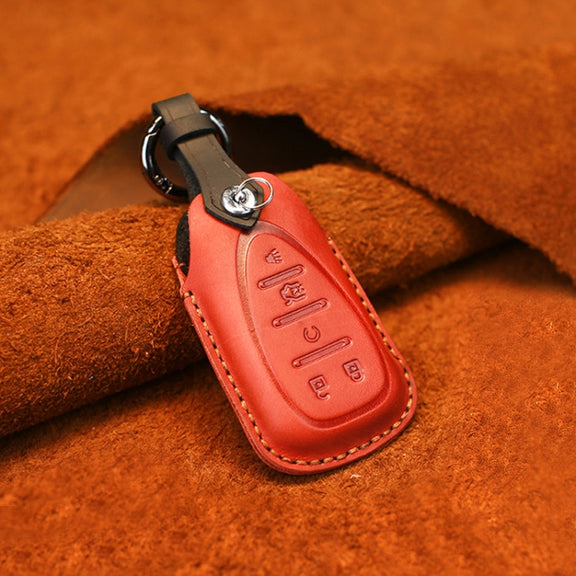 For Chevrolet Car Cowhide Leather Key Protective Cover Key Case, Five Keys Version (Red)