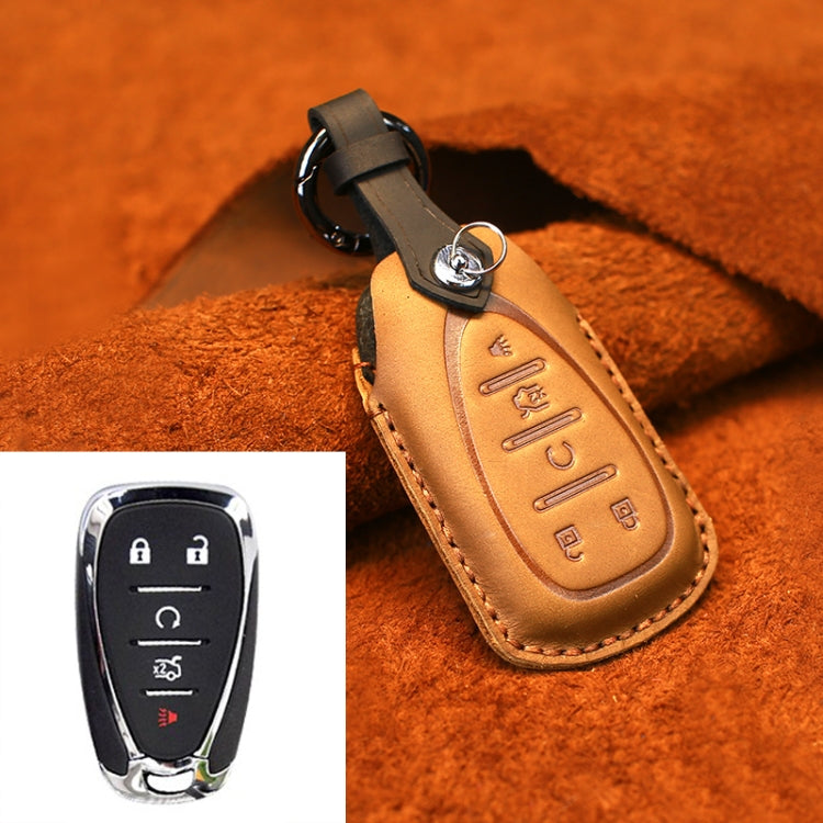For Chevrolet Car Cowhide Leather Key Protective Cover Key Case, Five Keys Version (Brown)
