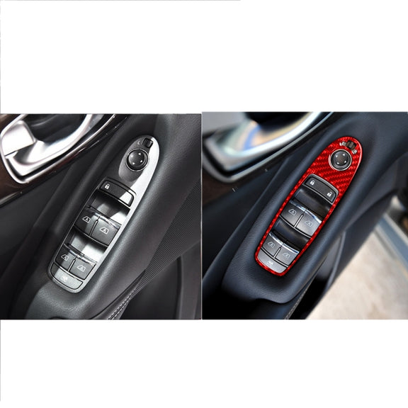 Car Carbon Fiber B Style Window Glass Lift Panel Decorative Sticker for Infiniti Q50 2014-2020, Left Drive (Red)