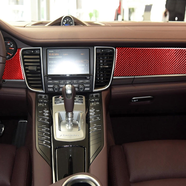 Car Carbon Fiber Central Control Instrument Decorative Sticker for Porsche Panamera, Left Drive (Red)
