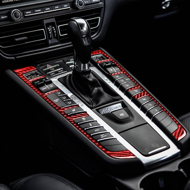 Car Carbon Fiber Gear Button Frame Decorative Sticker for Porsche Macan 2014-2021, Left and Right Drive Universal (Red)