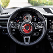 Car Carbon Fiber Steering Wheel Decorative Sticker for Porsche Macan 2014-2021, Left and Right Drive Universal (Red)