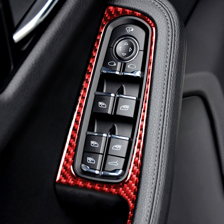 Car Carbon Fiber Window Buttons Panel Decorative Sticker for Porsche Macan 2014-2021, Left and Right Drive Universal (Red)