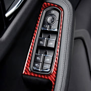 Car Carbon Fiber Window Buttons Panel Decorative Sticker for Porsche Macan 2014-2021, Left and Right Drive Universal (Red)