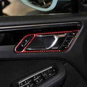 Car Carbon Fiber Door Handle Frame Panel Decorative Sticker for Porsche Macan 2014-2021, Left and Right Drive Universal (Red)
