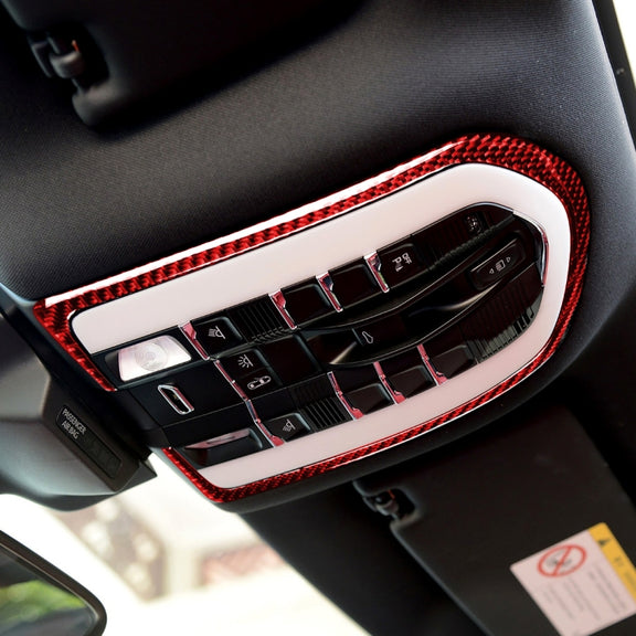Car Carbon Fiber Dome Light Panel Decorative Sticker for Porsche Macan 2014-2021, Left and Right Drive Universal(Red)