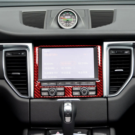 Car Carbon Fiber Navigation Panel Decorative Sticker for Porsche Macan 2014-2018, Left and Right Drive Universal (Red)