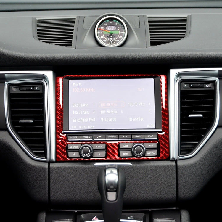 Car Carbon Fiber Navigation Panel Decorative Sticker for Porsche Macan 2014-2018, Left and Right Drive Universal (Red)
