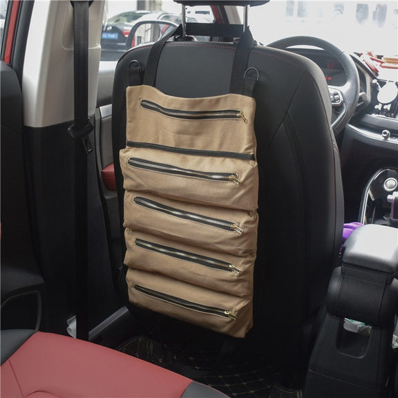 Car Auto Multi-function Canvas Storage Bag Portable Tool Bag Hanging Pocket Bag (Black)