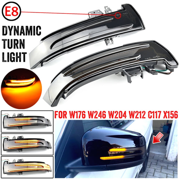 1 Pair For Mercedes-Benz A Class W176 2013-2017 Car Dynamic LED Turn Signal Light Rearview Mirror Flasher Water Blinker (Transparent Black)