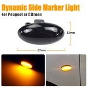 2pcs For Peugeot 1007 Car Dynamic LED Fender Side Light 817300H010 (Transparent Black)