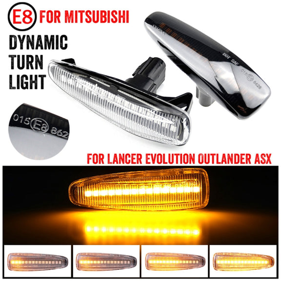 2pcs For Mitsubishi Lancer 2008-2018 Car Dynamic LED Fender Side Light (Transparent Black)