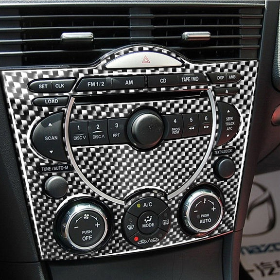 3 in 1 Car Carbon Fiber Dashboard Multimedia Panel Decorative Sticker for Mazda RX8 2004-2008, Left and Right Drive Universal
