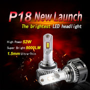 2 PCS P18 H7 DC11-30V 52W 6500K 6500LM Car LED Headlight Lamps