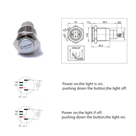 Momentary Reset Switch Push Button 16mm 12V for Car Motorcycle Horn Speaker