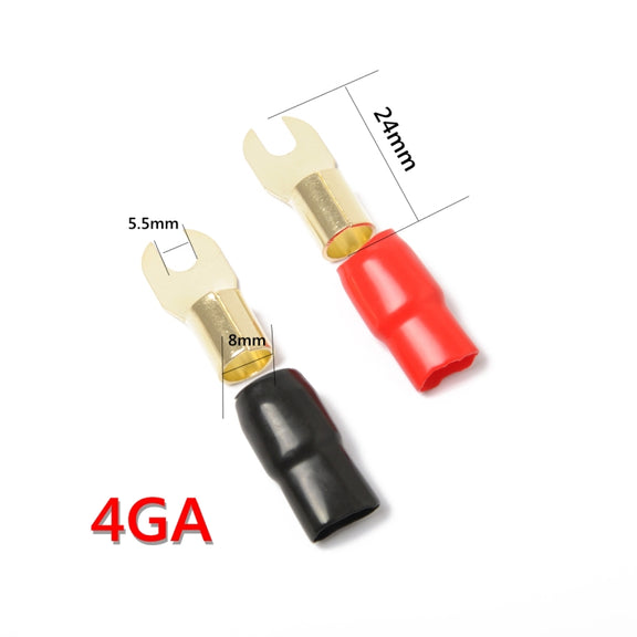 5 Pairs Car Audio Power Ground Wire Fork Terminals Brass 4 Gauge 5/16 inch Connectors Red and Black Boots