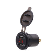 Universal Car Dual Port USB Charger Power Outlet Adapter 4.2A 5V IP66 with LED Digital Voltmeter + 60cm Cable(Red Light)
