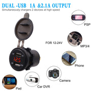 Universal Car Dual Port USB Charger Power Outlet Adapter 3.1A 5V IP66 with LED Digital Voltmeter + 60cm Cable(Red Light)