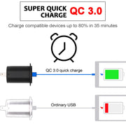 Universal Car QC3.0 Dual Port USB Charger Power Outlet Adapter 5V 2.4A IP66 with 60cm Cable(Blue Light)