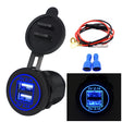 Universal Car Dual USB Charger Power Outlet Adapter 4.2A 5V IP66 with Aperture + 60cm Cable(Blue Light) - free shipping - PMC TechLife - Order now!
