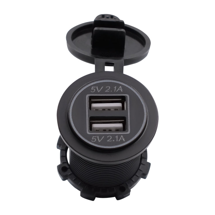Universal Car Dual USB Charger Power Outlet Adapter 4.2A 5V IP66 with Aperture + 60cm Cable(Blue Light)