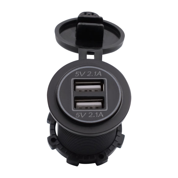 Universal Car Dual USB Charger Power Outlet Adapter 4.2A 5V IP66 with Aperture + 60cm Cable(Blue Light)