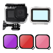 Water-resistant Case + Touch Back Cover + Purple Red Pink Lens Filter for GoPro HERO10 Black / HERO9 Black