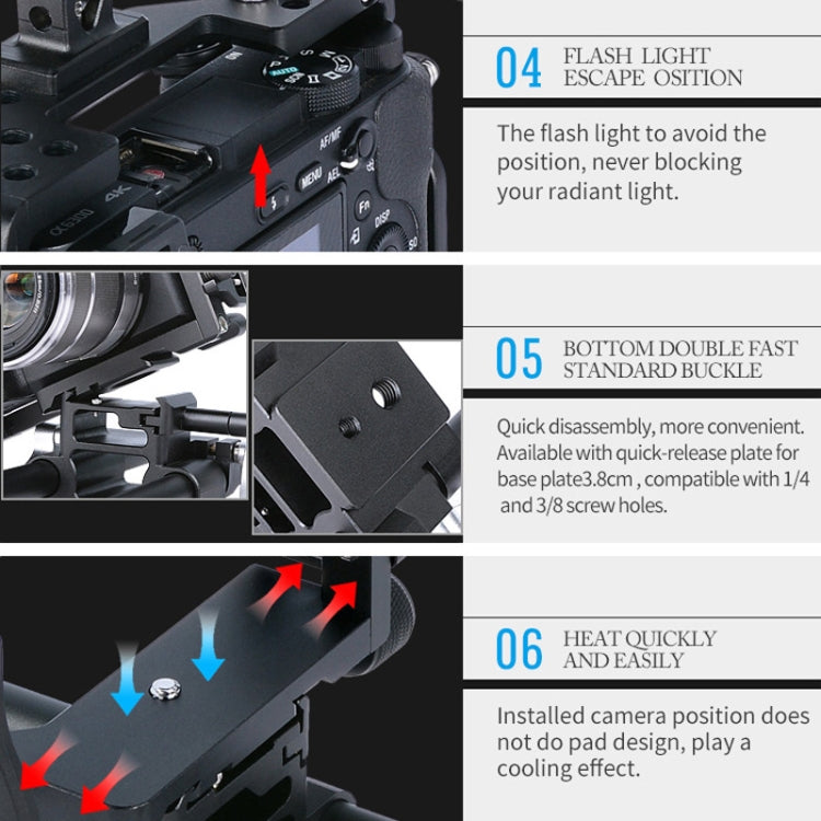 YELANGU C6 Camera Video Cage Stabilizer for Sony A6000 / A6300 / A6500 / A6400 (Black)