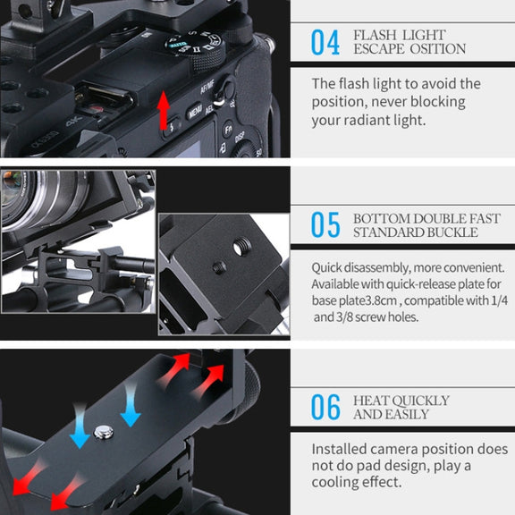 YELANGU C6 Camera Video Cage Stabilizer for Sony A6000 / A6300 / A6500 / A6400 (Black)