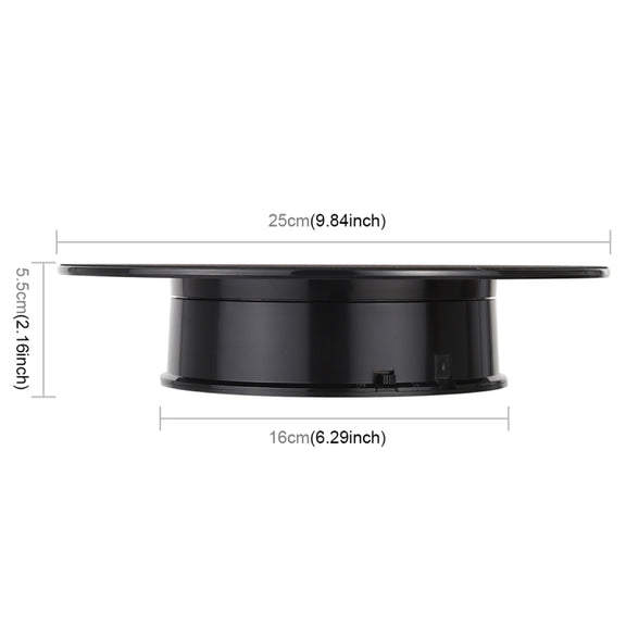 25cm 360 Degree Electric Rotating Turntable Display Stand Video Shooting Props Turntable for Photography, Load 3kg, Powered by Battery(Black White)