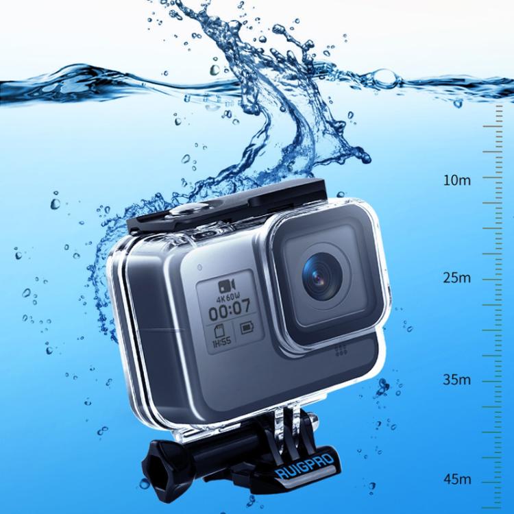 RUIGPRO for GoPro HERO8 Black 45m Water-resistant Housing Protective Case with Buckle Basic Mount & Screw(Transparent)