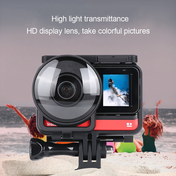 Lens Guard Protective Glass Cover for Insta360one R Panoramic Camera with Frame(Black)