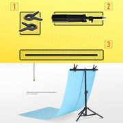70x200cm T-Shape Photo Studio Background Support Stand Backdrop Crossbar Bracket Kit with 70x140cm Black / White PVC Backdrops