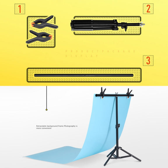 70x200cm T-Shape Photo Studio Background Support Stand Backdrop Crossbar Bracket Kit with 70x140cm Black / White PVC Backdrops