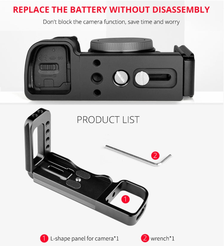 YELANGU YLG0715A 1/4 inch Vertical Shoot Quick Release L Plate Bracket Base Holder for Sony A6300 / A6000 / A6100 / A6400 / A6500 (Black)
