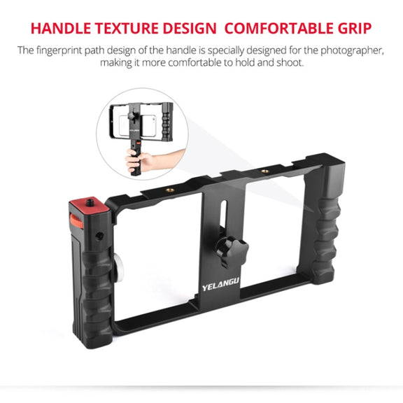 YELANGU PC02A Vlogging Live Broadcast Plastic Cage Video Rig Filmmaking Stabilizer Bracket for iPhone, Galaxy, Huawei, Xiaomi, HTC, LG, Google, and Other Smartphones(Black)