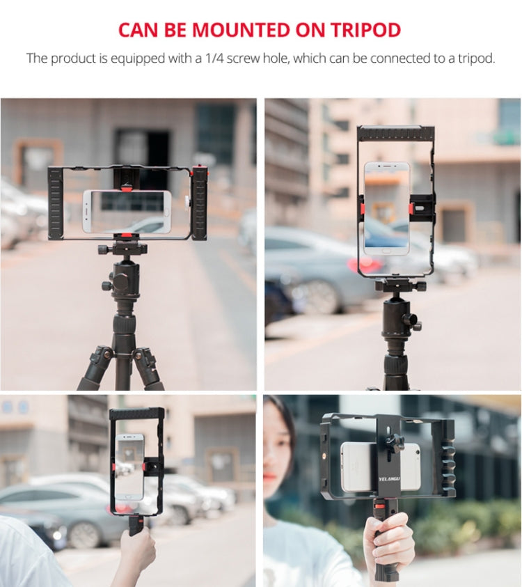 YELANGU PC02A Vlogging Live Broadcast Plastic Cage Video Rig Filmmaking Stabilizer Bracket for iPhone, Galaxy, Huawei, Xiaomi, HTC, LG, Google, and Other Smartphones(Black)