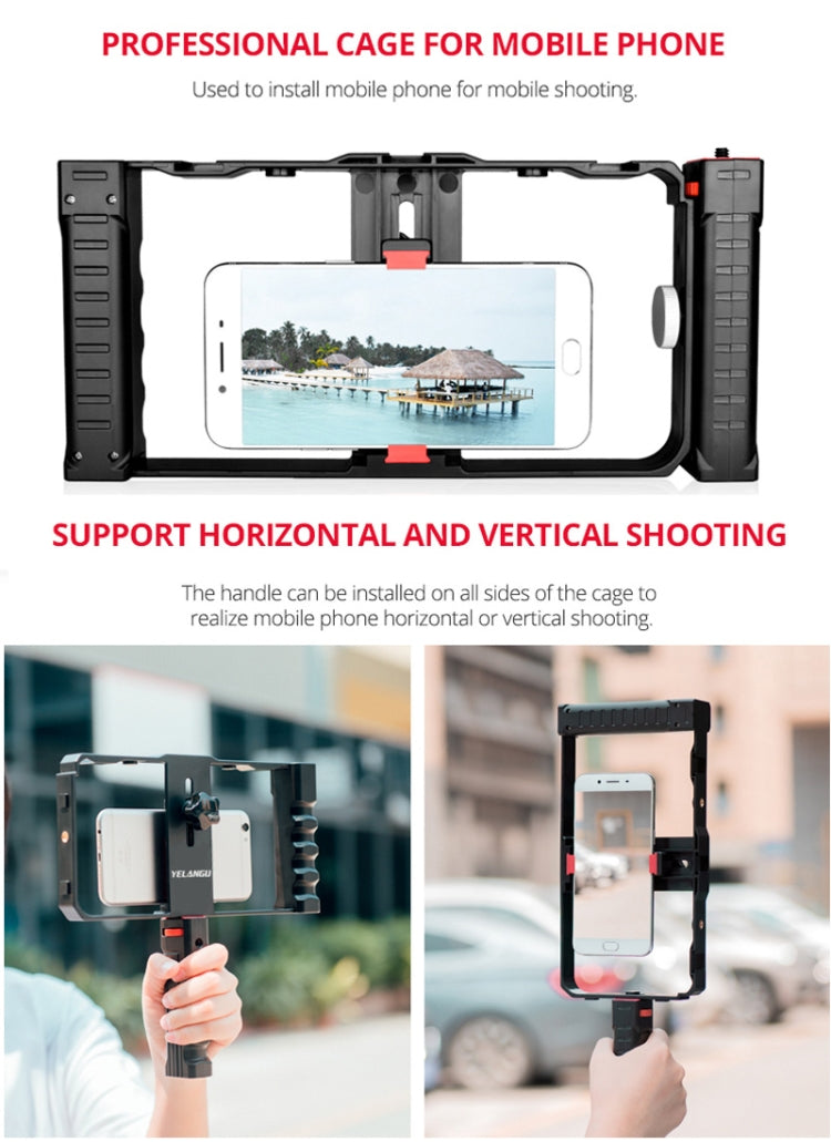 YELANGU PC02A Vlogging Live Broadcast Plastic Cage Video Rig Filmmaking Stabilizer Bracket for iPhone, Galaxy, Huawei, Xiaomi, HTC, LG, Google, and Other Smartphones(Black)