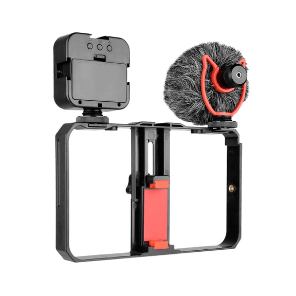 YELANGU PC202 YLG1801B Vlogging Live Broadcast LED Selfie Light Smartphone Video Rig Handle Stabilizer Bracket Kits with Microphone & Fill Light