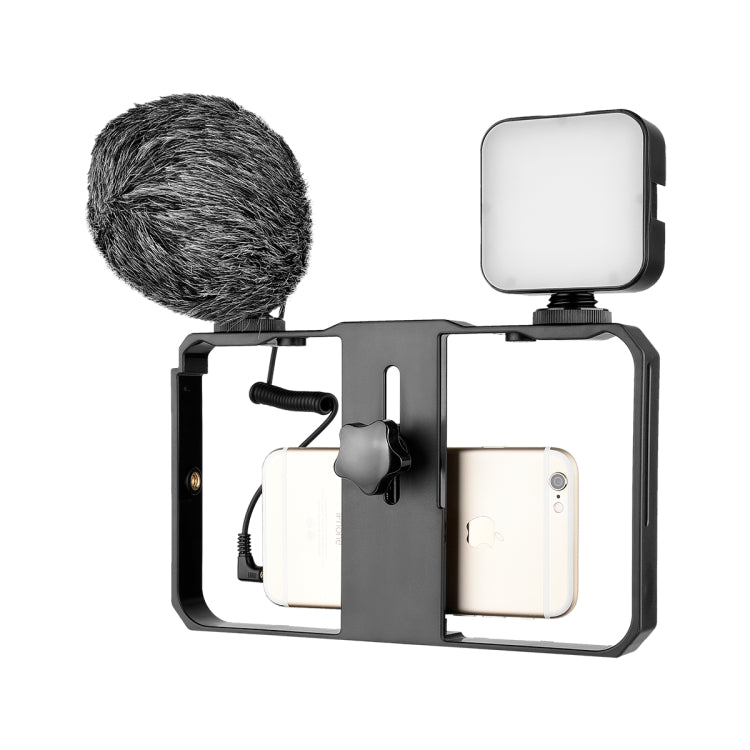 YELANGU PC202 YLG1801B Vlogging Live Broadcast LED Selfie Light Smartphone Video Rig Handle Stabilizer Bracket Kits with Microphone & Fill Light
