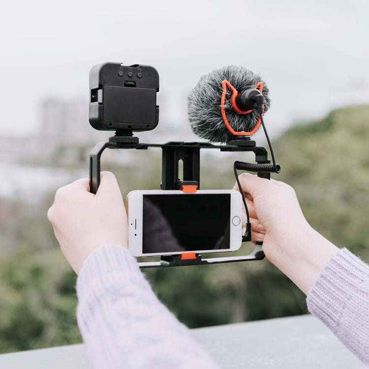 YELANGU PC202 YLG1801B Vlogging Live Broadcast LED Selfie Light Smartphone Video Rig Handle Stabilizer Bracket Kits with Microphone & Fill Light