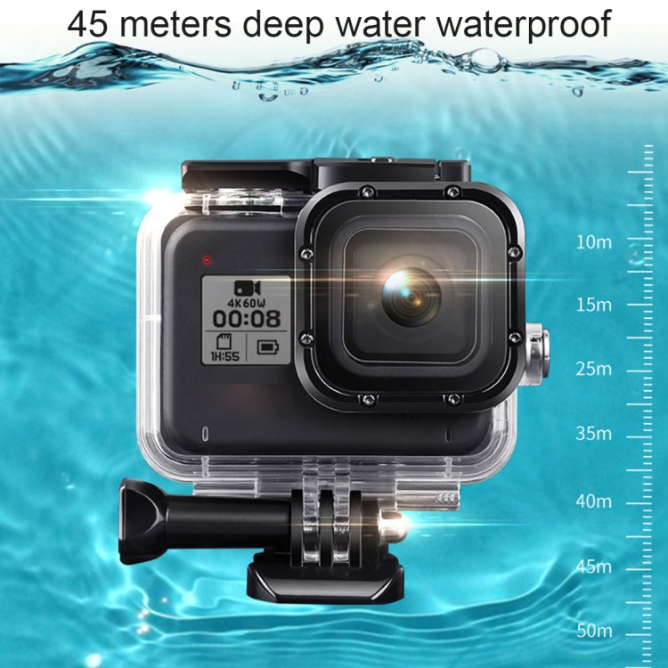 For GoPro HERO8 Black 45m Water-resistant Housing Protective Case with Buckle Basic Mount & Screw & Floating Bobber Grip & Strap & Anti-Fog Inserts(Transparent)