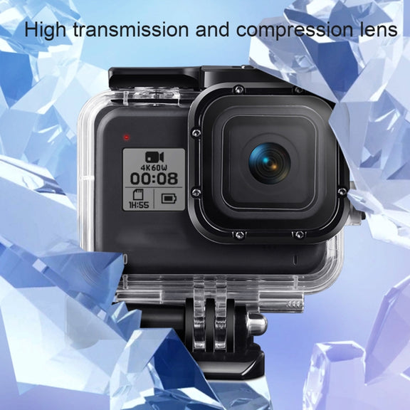 For GoPro HERO8 Black 45m Water-resistant Housing Protective Case with Buckle Basic Mount & Screw & Floating Bobber Grip & Strap & Anti-Fog Inserts(Transparent)