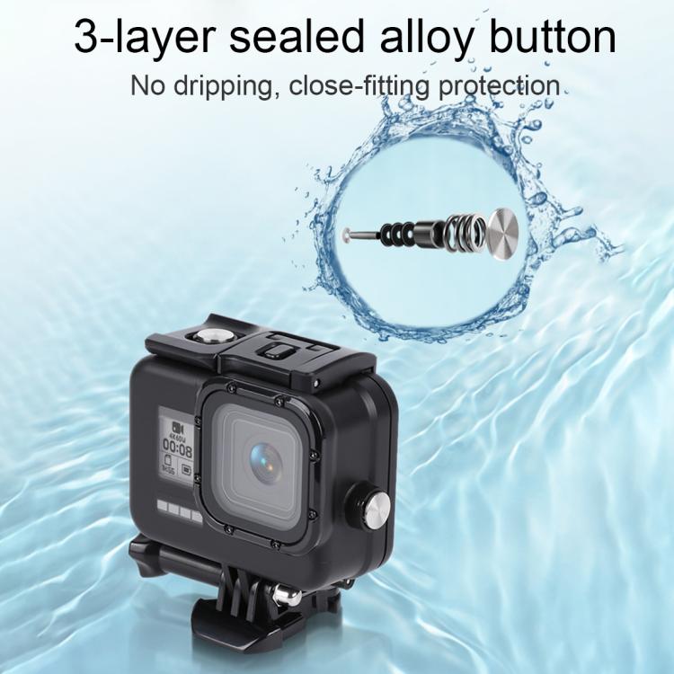 For GoPro HERO8 Black 45m Water-resistant Housing Protective Case with Buckle Basic Mount & Screw & Floating Bobber Grip & Strap & Anti-Fog Inserts(Transparent)