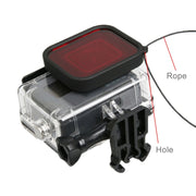 For GoPro HERO5 30m Water-resistant PC & ABS Housing Protective Case + Camera Lens Red Quadrate Filter with Buckle Basic Mount & Long Screw & Anti-lost Hand Strap