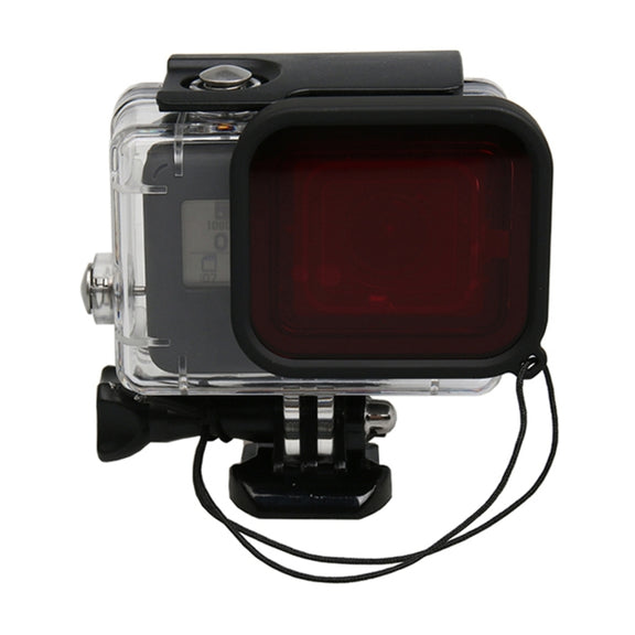 For GoPro HERO5 30m Water-resistant PC & ABS Housing Protective Case + Camera Lens Red Quadrate Filter with Buckle Basic Mount & Long Screw & Anti-lost Hand Strap